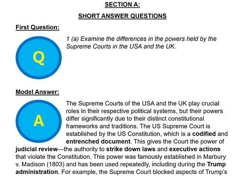 EDEXCEL A Level Politics Model Answers - Full Papers - Paper 3a US ...