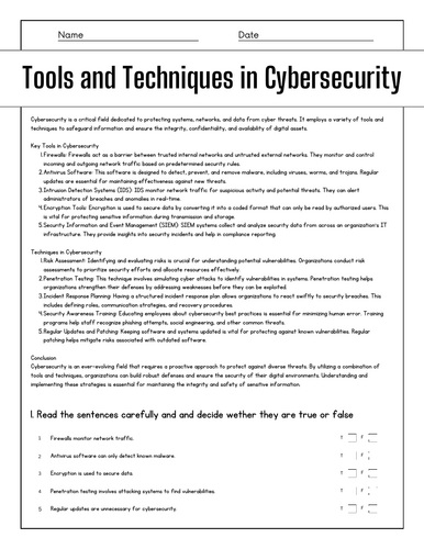 Tools and Techniques in Cybersecurity: Reading Comprehension Passages ...
