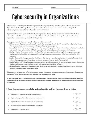 Cybersecurity in Organizations: Reading Comprehension Passages ...