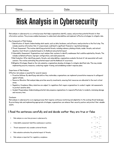 Risk Analysis in Cybersecurity: Reading Comprehension Passages ...