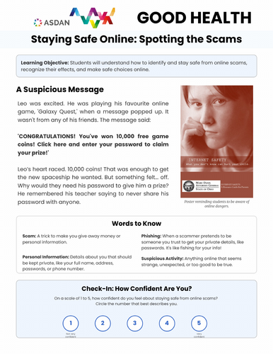 ASDAN Life Skills - Good Health - Staying Safe Online and Avoiding Scams