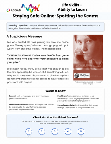 ASDAN Life Skills - Ability to Learn - Staying Safe from Scams Online