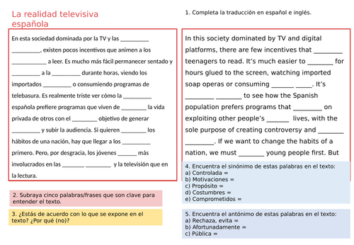 A Level Spanish | La televisión - Medios de Comunicación | Teaching ...