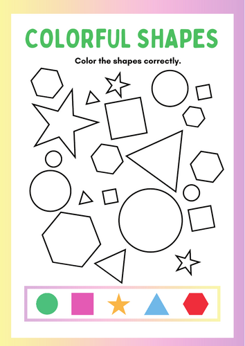 Colorful Shapes Worksheet in Pink And blue Cute Style | Teaching Resources