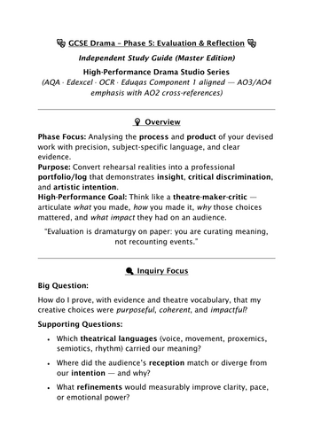 GCSE Drama – The Devising Phases. Phase 5: Evaluation & Reflection (Independent Student Guide)