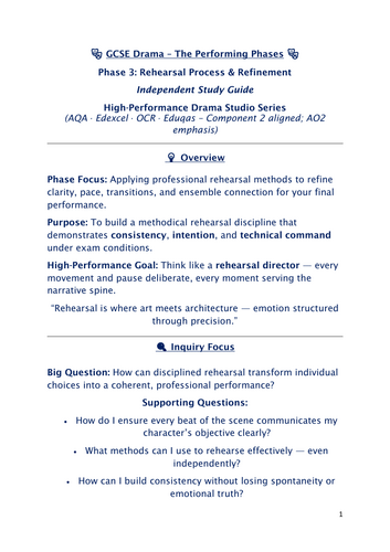 GCSE Drama – The Performing Phases. Phase 3 – Rehearsal Process & Refinement