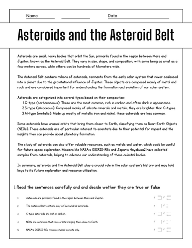 Asteroids and the Asteroid Belt: Reading Comprehension Passages ...