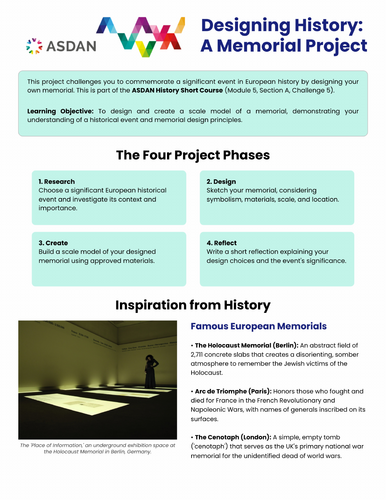 ASDAN History Short Course - Design a European Memorial - 5A5