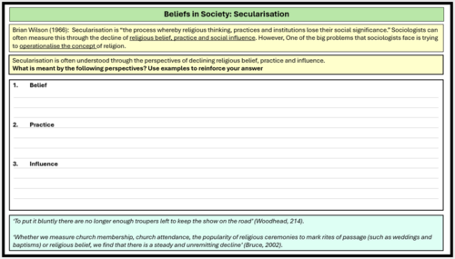 Sociology – Beliefs in Society: Secularisation Activity Booklet ...