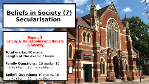 Sociology – Beliefs in Society: Secularisation Activity Booklet ...