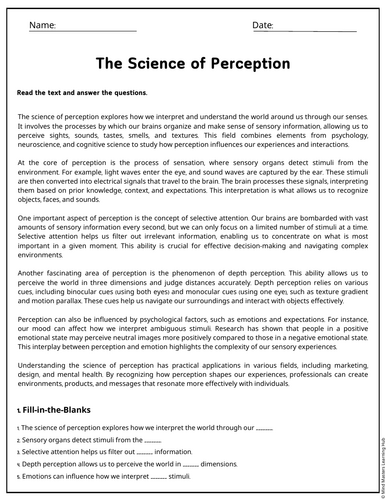 The Science of Perception Reading Comprehension Passages & Questions ...