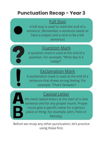 Year 3 Punctuation Recap Pack – Worksheets + Answers | Teaching Resources