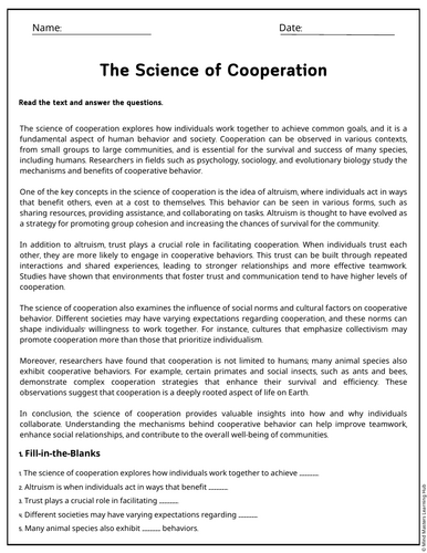 The Science of Cooperation Reading Comprehension Passages & Questions ...