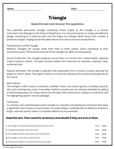 Triangle Reading Comprehension Passages & Questions Worksheets ...