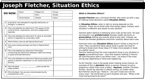 ETHICS (PHILOSOPHY) Joseph Fletcher and Situation Ethics: KS3 RE ...
