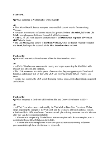 VIETNAM WAR REVISION NOTES (Edexcel History GCSE) | Teaching Resources