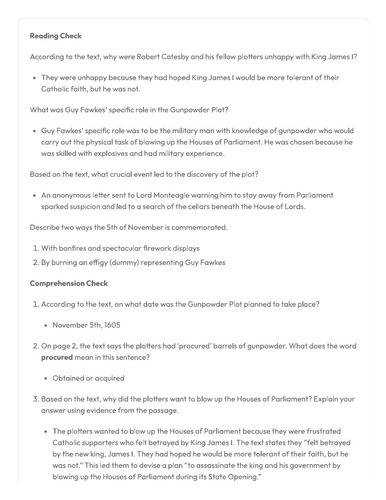 Year 6 SATS Comprehension Skills - Guy Fawkes and the Gunpowder Plot ...