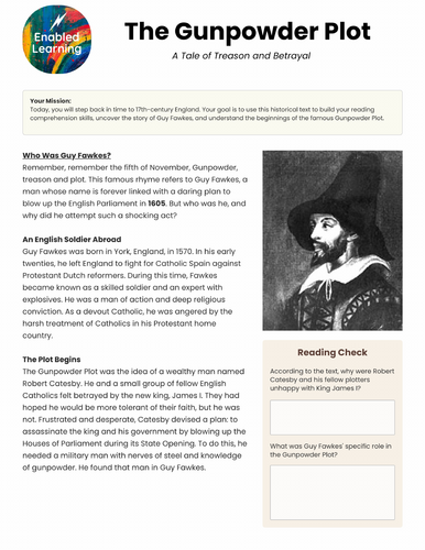 Year 6 SATS Comprehension Skills - Guy Fawkes and the Gunpowder Plot