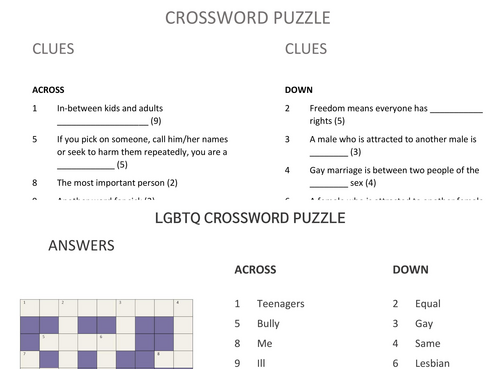 LGBTQ Crossword, Story Activity and Lesson Plan (UK) | Teaching Resources