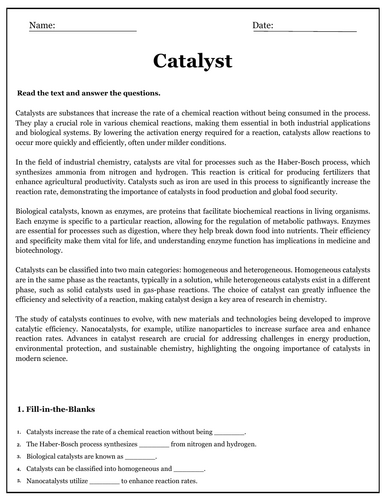 Catalyst Reading Comprehension Passages & Questions Worksheets ...