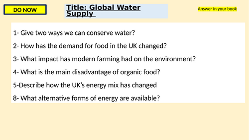 KS4 Resource Management: Water availability