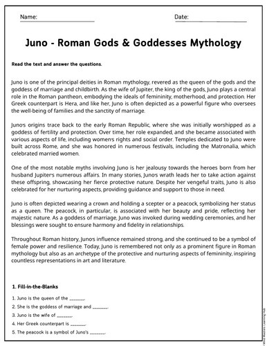 Juno - Roman Gods & Goddesses Mythology Reading Comprehension Passages ...