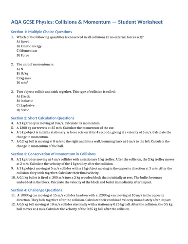 NEW AQA Physics (2016) - Momentum
