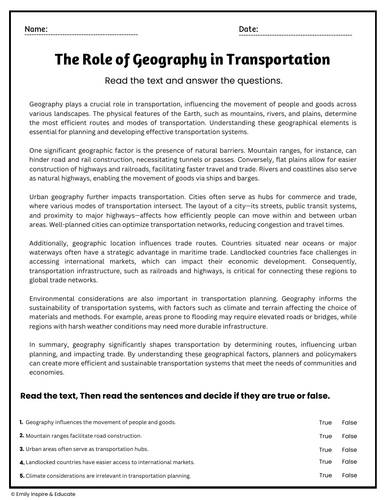 The Role of Geography in Transportation Reading Comprehension Passages ...