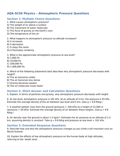 NEW AQA Physics (2016) - Atmospheric Pressure
