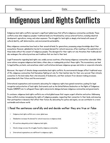 Indigenous Land Rights Conflicts: Reading Comprehension Passages ...