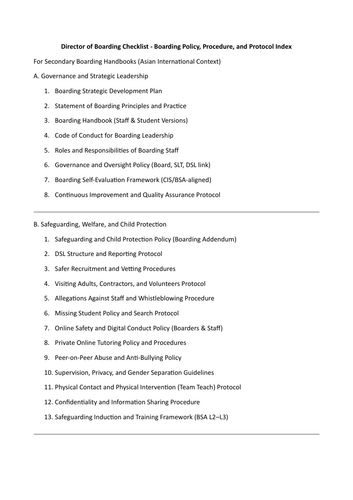 Director of Boarding Checklist - Boarding Policy, Procedure, and ...