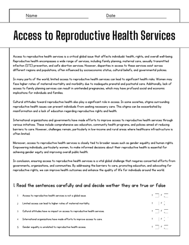 Access to Reproductive Health Services: Reading Comprehension Passages ...