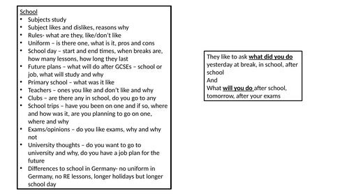 German GCSE Schule Revision end of unit AQA | Teaching Resources