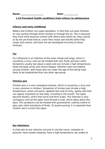 AAQ HSC Unit 1: Health Conditions (Infancy–Adolescence) (1.14 ...