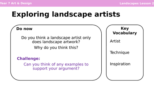 Landscapes Lesson 2 Exploring landscape artists