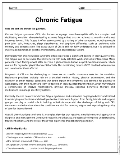 Chronic Fatigue Reading Comprehension Passages & Questions Worksheets ...