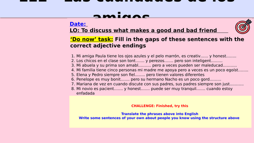 AQA GCSE Spanish Unit 1 Lesson 12 - Las cualidades de los amigos ...