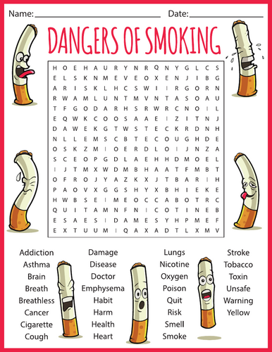 Dangers of Smoking Word Search Puzzle | Fun Health Awareness Activity