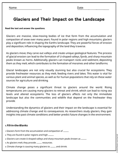 Glaciers and Their Impact on the Landscape Reading Comprehension ...