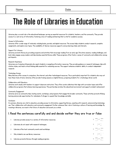The Role of Libraries in Education: Reading Comprehension Passages ...