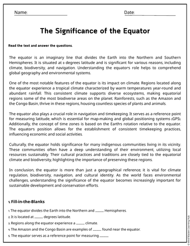 The Significance of the Equator Reading Comprehension Passages ...