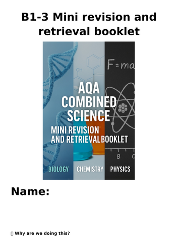 AQA B1–B3 Cover Booklet – Biology Revision and Retrieval Practice ...