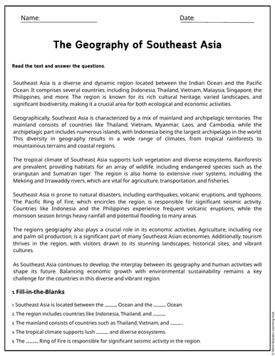 The Geography of Southeast Asia Reading Comprehension Passages ...