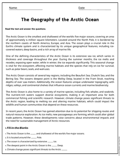 The Geography of the Arctic Ocean Reading Comprehension Passages ...
