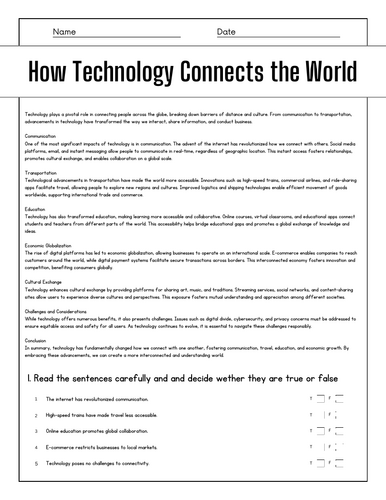 How Technology Connects the World: Reading Comprehension Passages ...