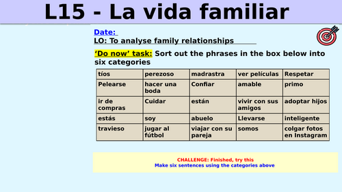 AQA GCSE Spanish Unit 1 Lesson 15 - La vida familiar | Teaching Resources