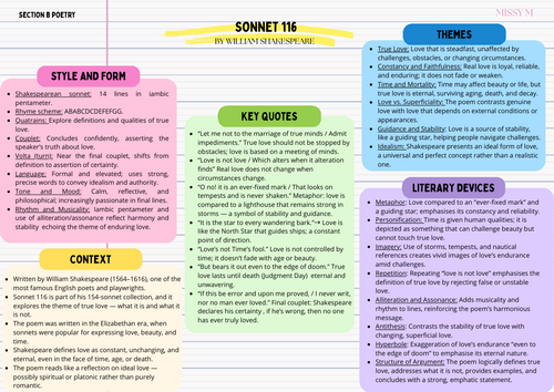 Sonnet 116: Let me not to the marriage of true minds, William Shakespeare: Revision sheet
