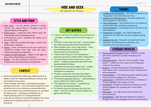 Hide and Seek, Vernon Scannell: Revision Sheet
