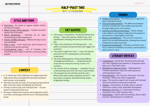 Half-past Two, U A Fanthorpe: Revision Sheet