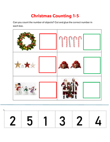 Christmas Counting Cut and Paste Activity